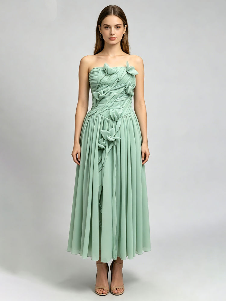 TWOTWINSTYLE Patchwork Appliques High Waist Strapless Dress