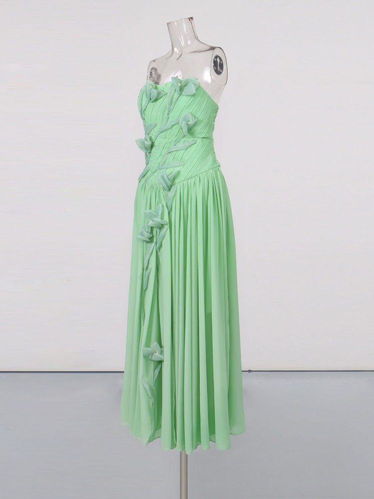TWOTWINSTYLE Patchwork Appliques High Waist Strapless Dress