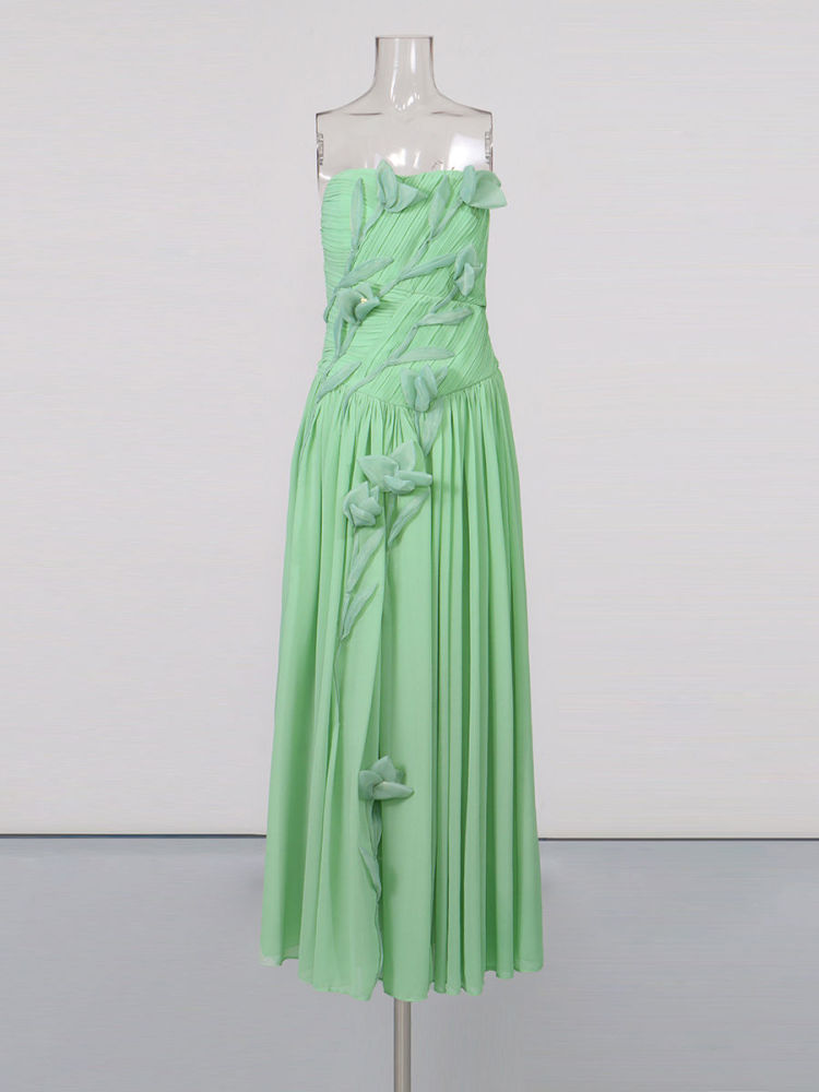 TWOTWINSTYLE Patchwork Appliques High Waist Strapless Dress