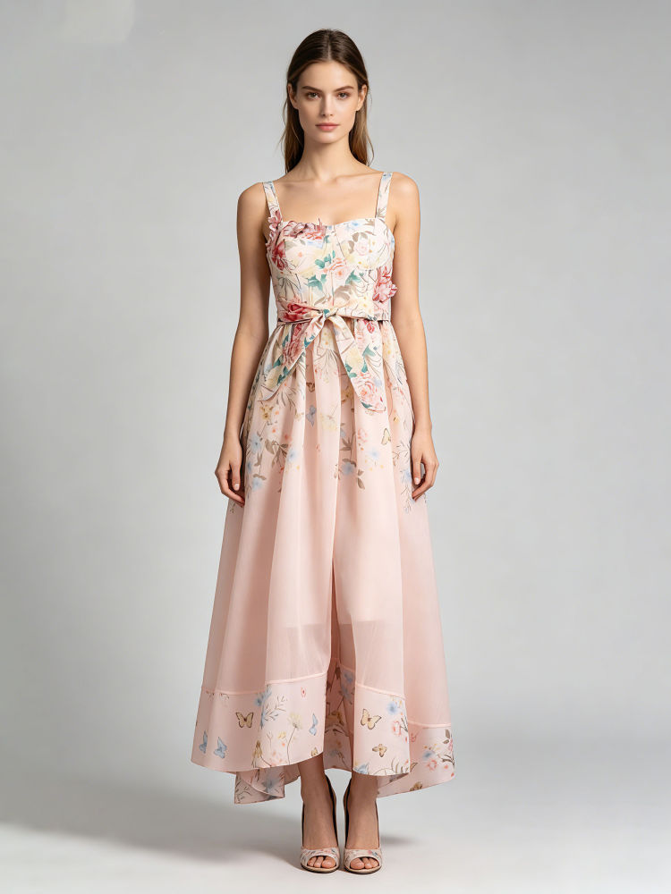 TWOTWINSTYLE Spliced Appliques Belt Tunic Elegant Print Dress
