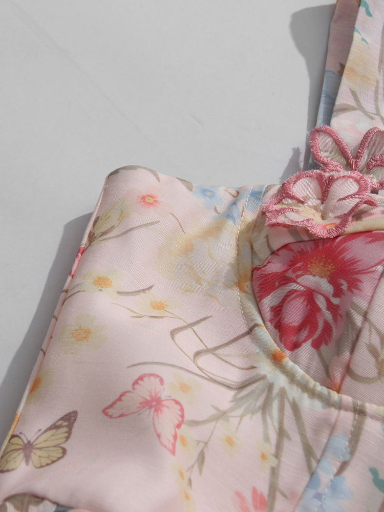 TWOTWINSTYLE Spliced Appliques Belt Tunic Elegant Print Dress