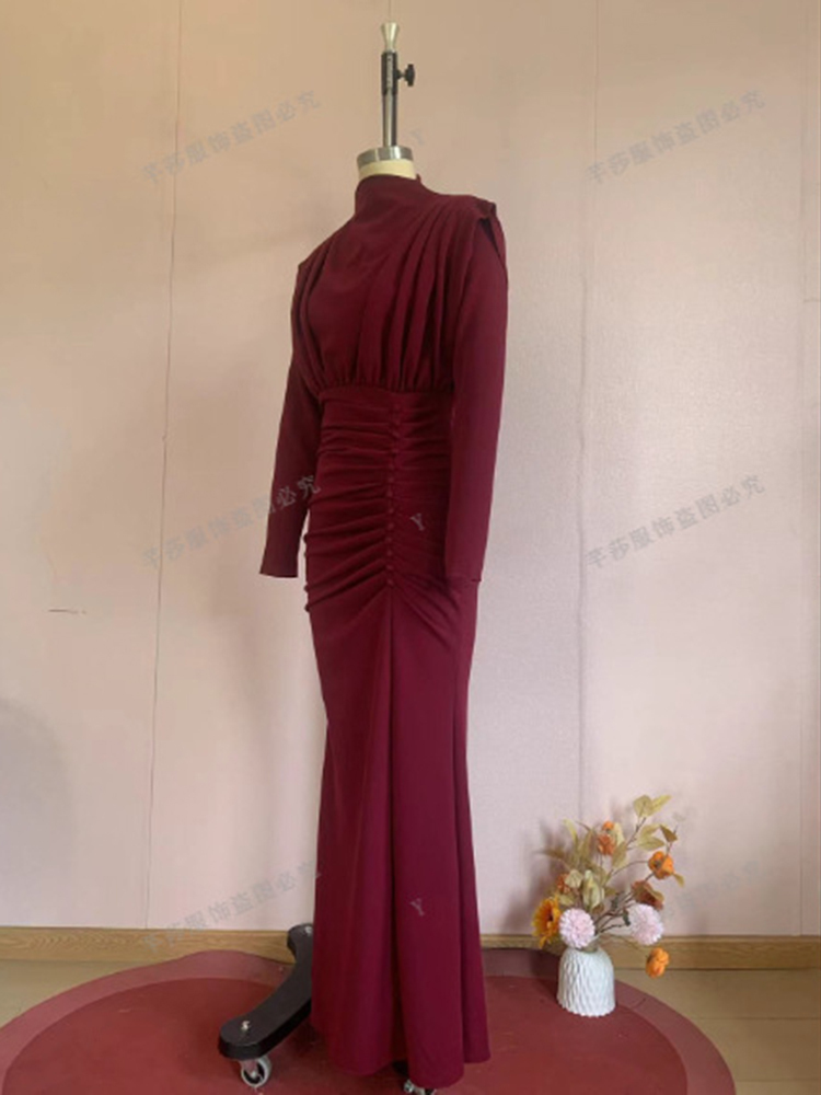 TWOTWINSTYLE Pleated Long Sleeves Tunic Solid Elegant Dress