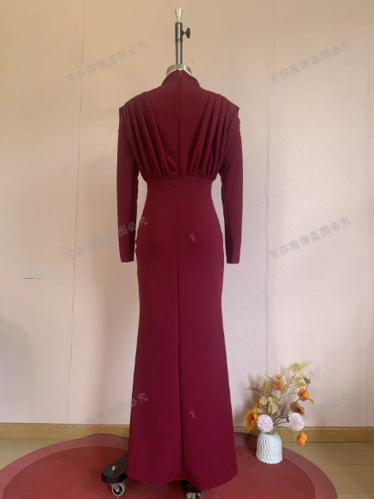 TWOTWINSTYLE Pleated Long Sleeves Tunic Solid Elegant Dress