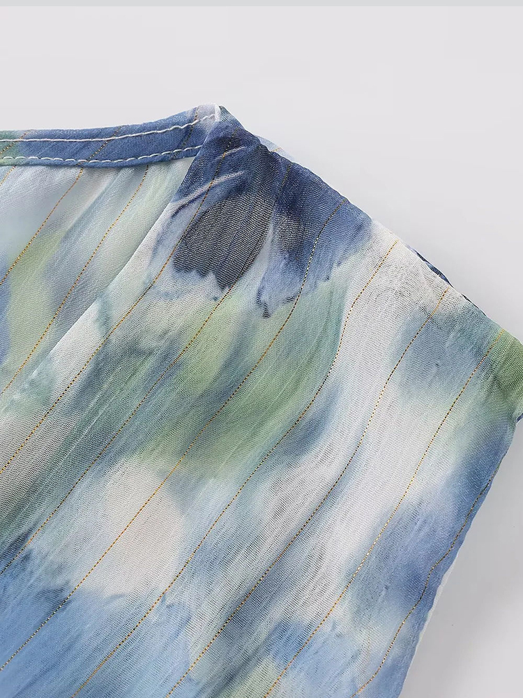 TWOTWINSTYLE Sleeveless Deep V Neck Hollow Out Elegant Print Dress