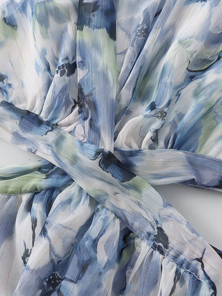 TWOTWINSTYLE Sleeveless Deep V Neck Hollow Out Elegant Print Dress