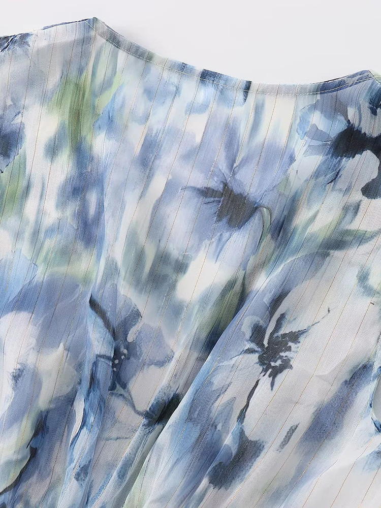 TWOTWINSTYLE Sleeveless Deep V Neck Hollow Out Elegant Print Dress