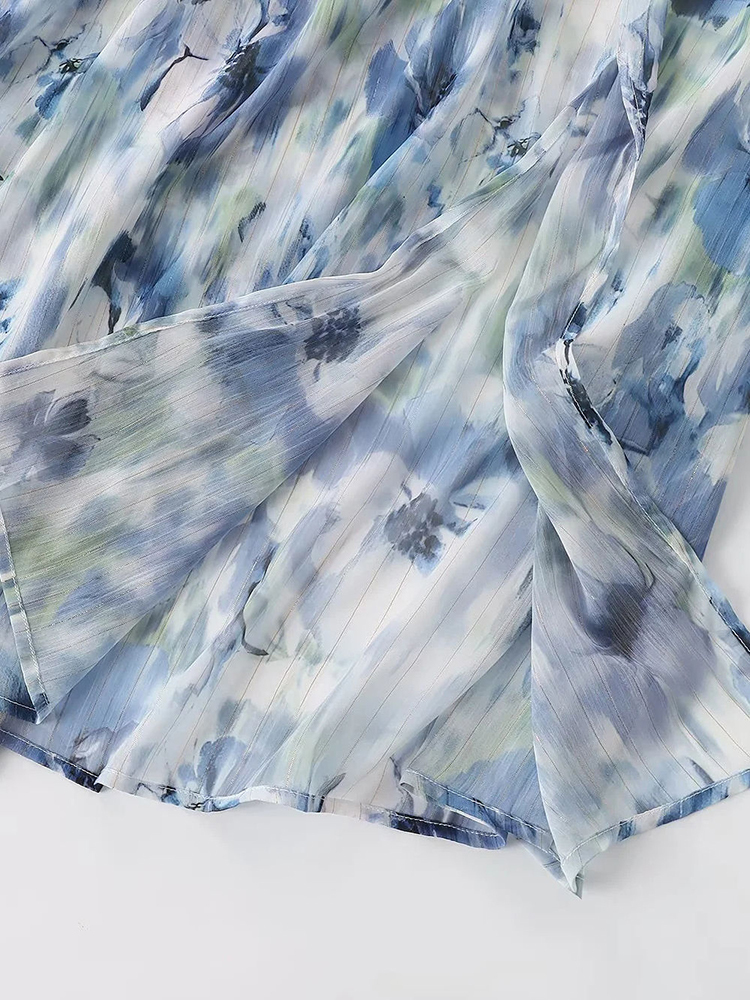 TWOTWINSTYLE Sleeveless Deep V Neck Hollow Out Elegant Print Dress