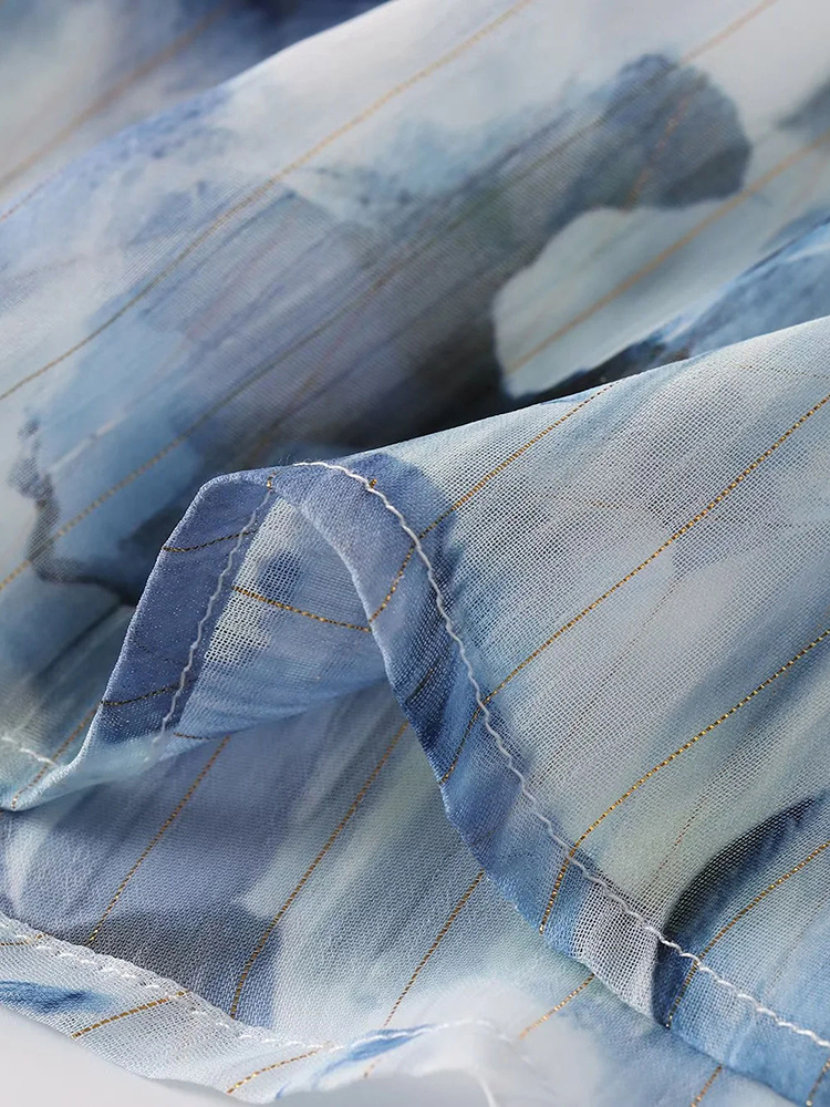 TWOTWINSTYLE Sleeveless Deep V Neck Hollow Out Elegant Print Dress