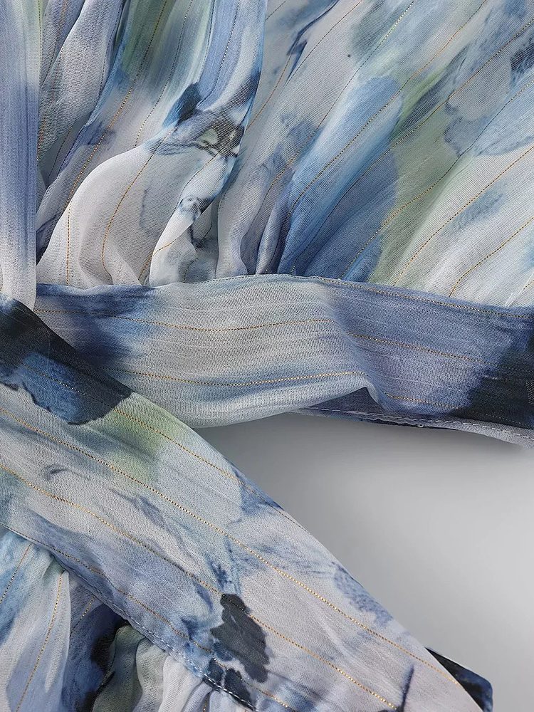 TWOTWINSTYLE Sleeveless Deep V Neck Hollow Out Elegant Print Dress