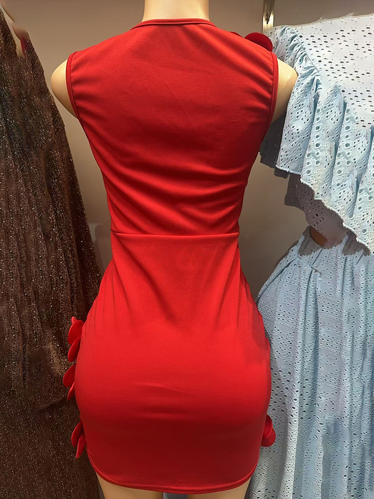 TWOTWINSTYLE Sleeveless Patchwork 3D Flower High Waist Elegant Dress