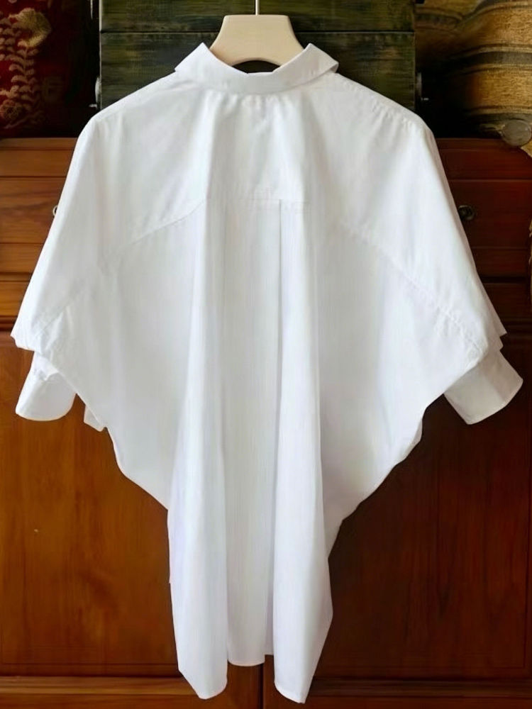 TWOTWINSTYLE Lapel Short Sleeve Pleated Tunic Casual Shirt