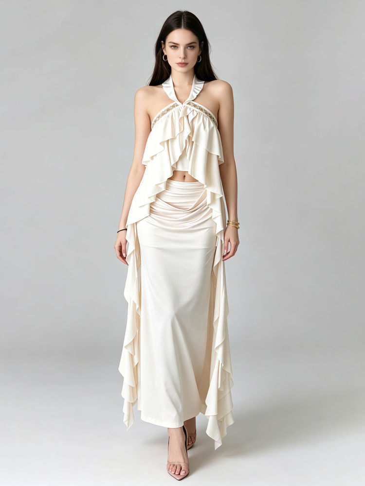 TWOTWINSTYLE Off Shoulder Irregular Hem Top High Waist Skirt Fashion Set