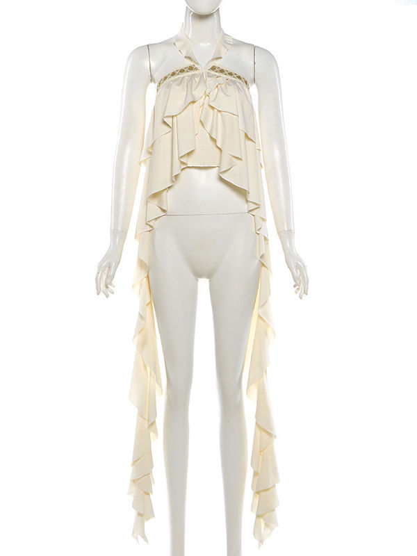 TWOTWINSTYLE Off Shoulder Irregular Hem Top High Waist Skirt Fashion Set