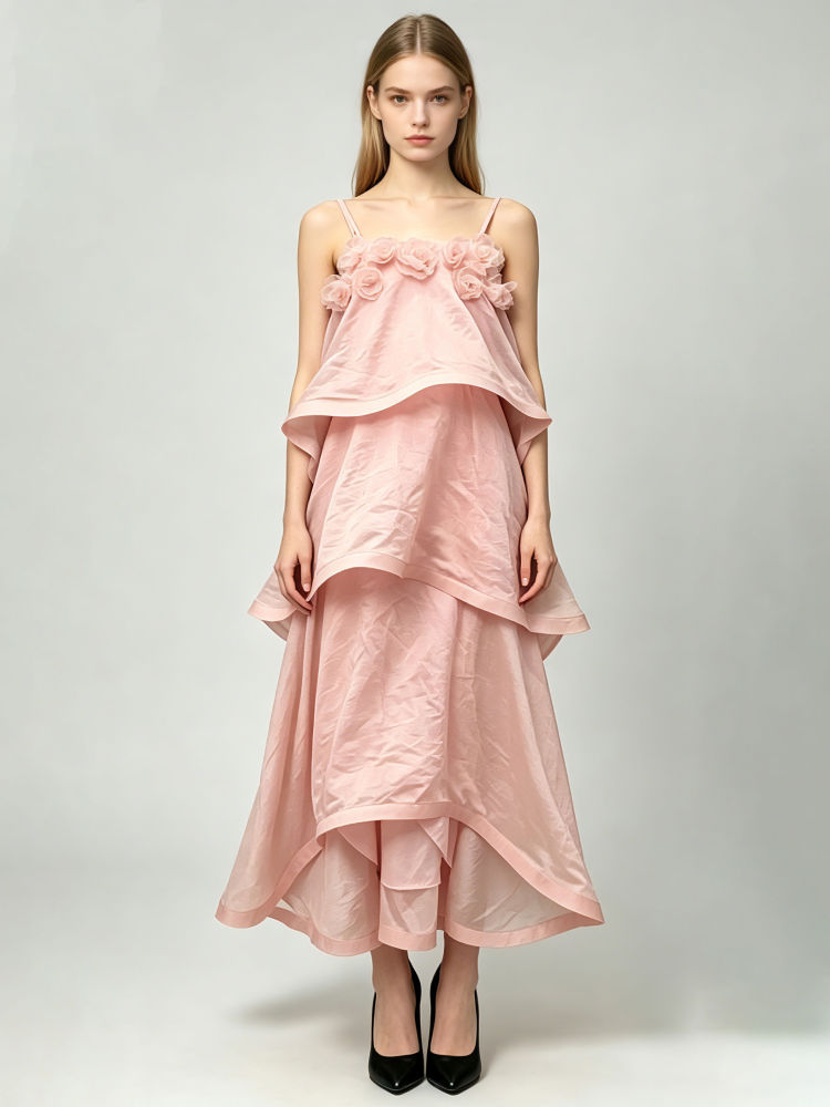 TWOTWINSTYLE Off Shoulder Patchwork 3D Flower Elegant Dress