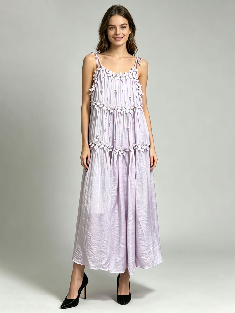 TWOTWINSTYLE Patchwork 3D Flower Wings Minimalist Dress