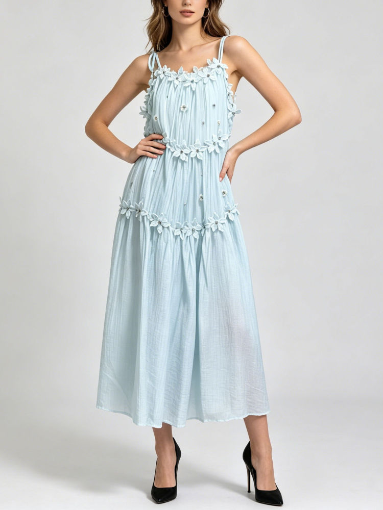 TWOTWINSTYLE Patchwork 3D Flower Wings Minimalist Dress