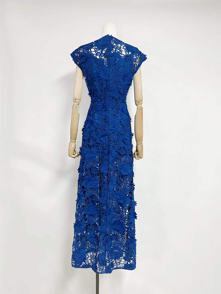 TWOTWINSTYLE Round Neck Patchwork Flower Lace Elegant Maxi Dress