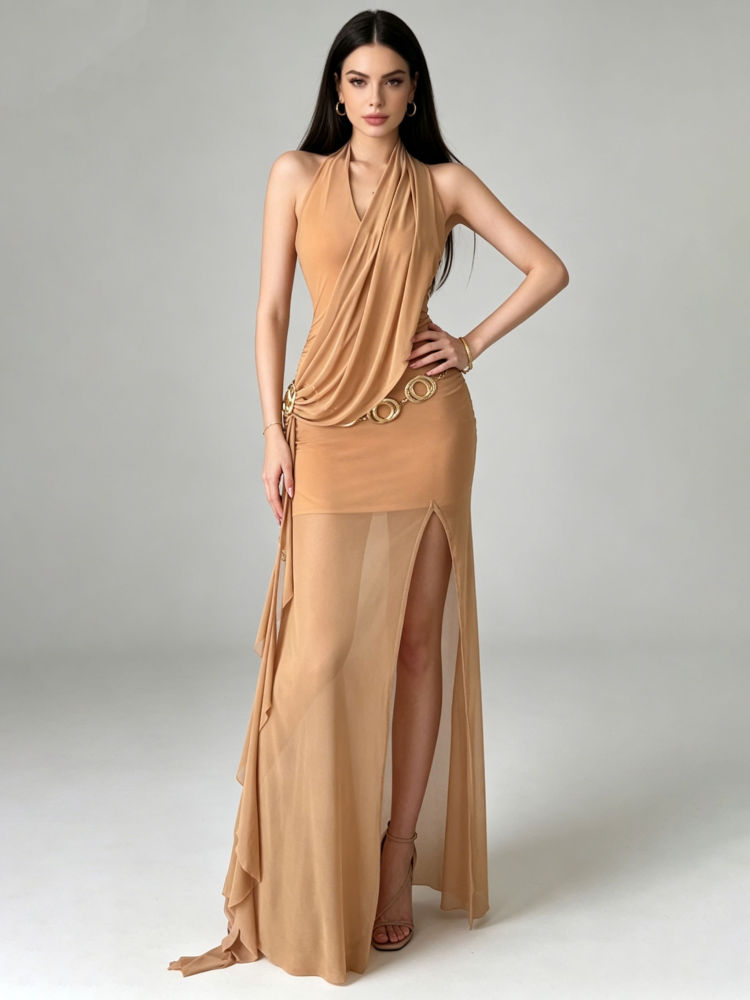 TWOTWINSTYLE Sleeveles Side Split Mesh Irregular Chic Dress