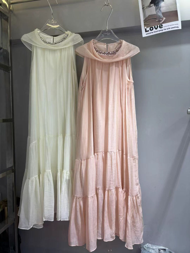 TWOTWINSTYLE Sleeveles Spliced Diamond Ruched Elegant Dress