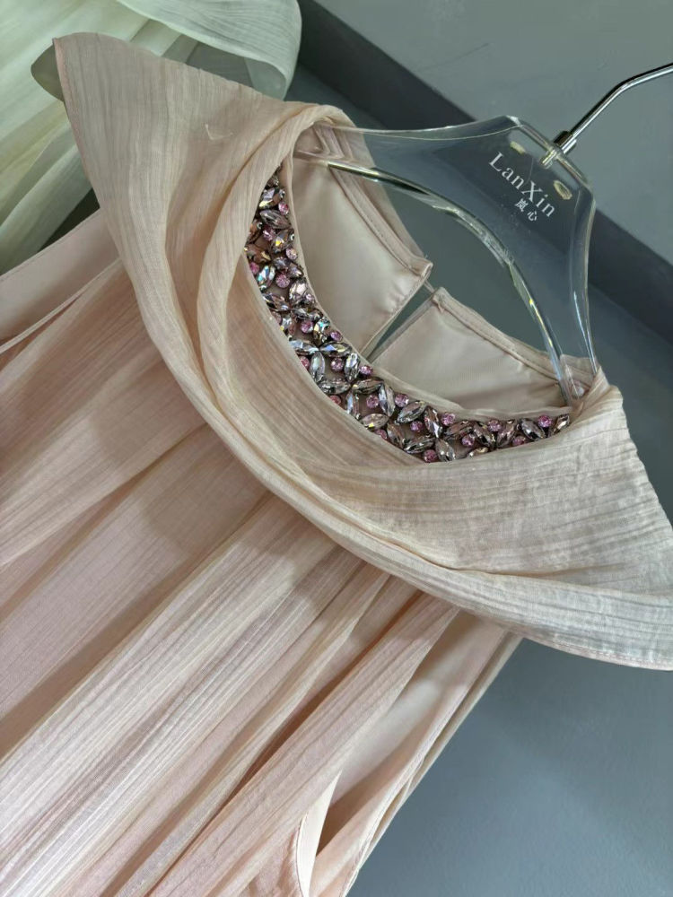 TWOTWINSTYLE Sleeveles Spliced Diamond Ruched Elegant Dress