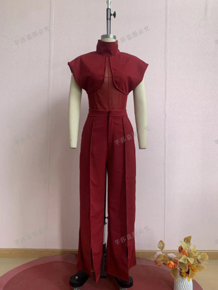 TWOTWINSTYLE Solid Cape Sleeves Spliced Mesh Top High Waist Wide Leg Pans Chic Set