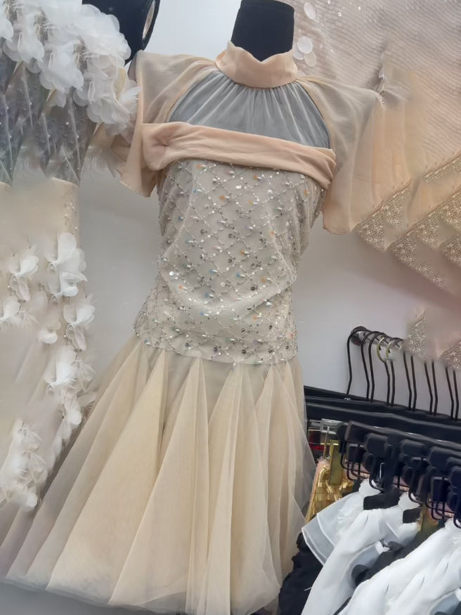 TWOTWINSTYLE Stand Collar Patchwork Mesh Diamond Fashion Dress