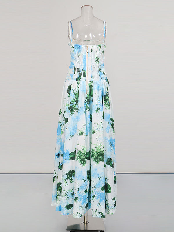 TWOTWINSTYLE Patchwork Strap Print Ruched Long Dress
