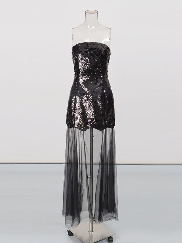 TWOTWINSTYLE Solid Cape Sleeve Tunic Spliced Mesh Maxi Dress