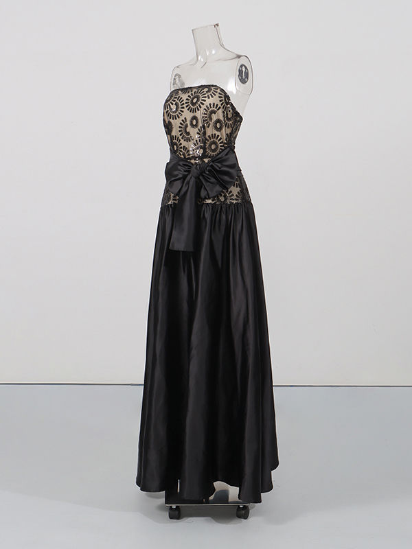 TWOTWINSTYLE Off Shoulder Spliced Bowknot High Waist Chic Dress