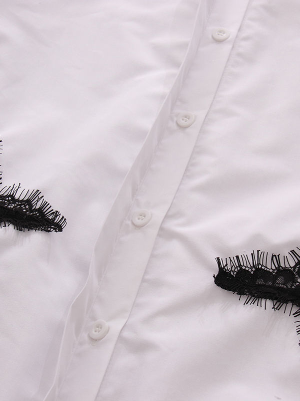 TWOTWINSTYLE Lapel Colorblock Spliced Lace Temperament Shirt