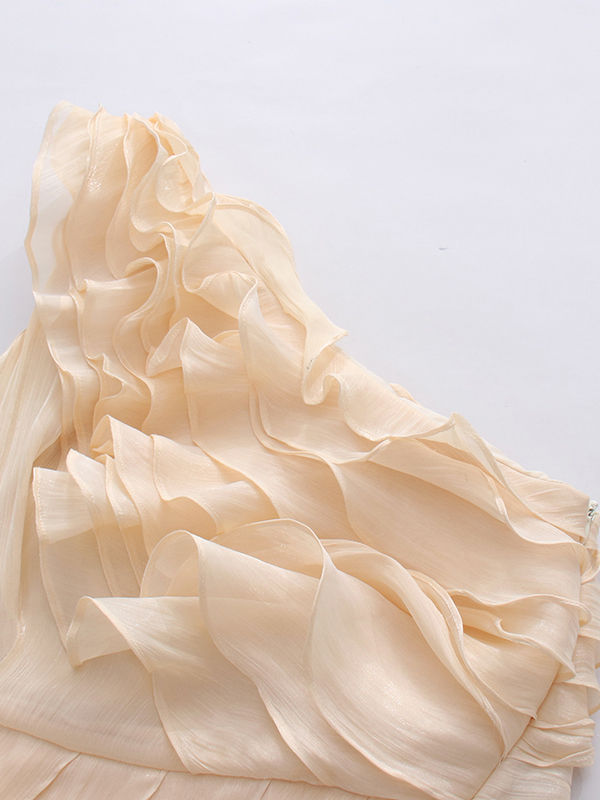 TWOTWINSTYLE Off One Shoulder Patchwork Ruffles Irregular Hem Designer Dress