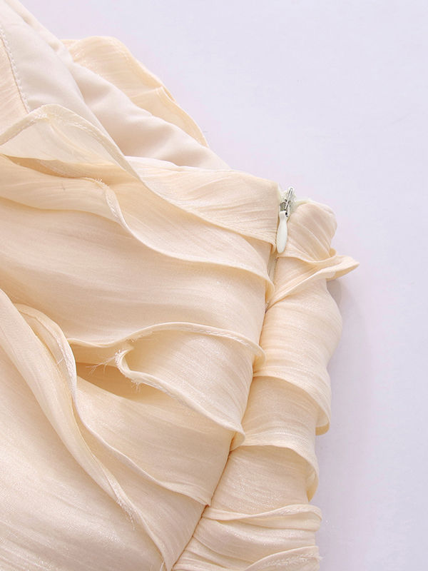 TWOTWINSTYLE Off One Shoulder Patchwork Ruffles Irregular Hem Designer Dress