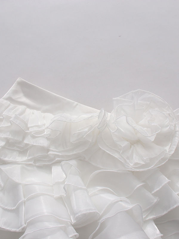 TWOTWINSTYLE Patchwork 3D Flower Crop Top Irregular Hem Elegant Set
