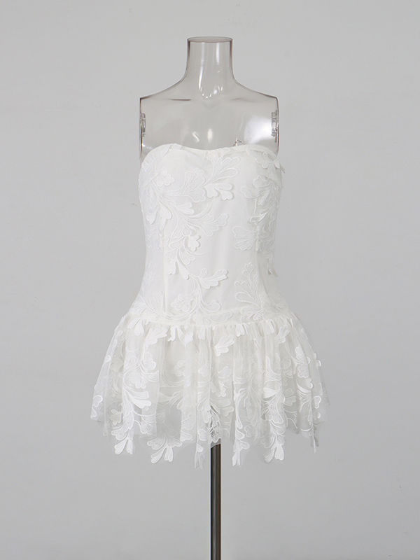 TWOTWINSTYLE Off Shoulder Patchwork Appliques Elegant Mini Dress