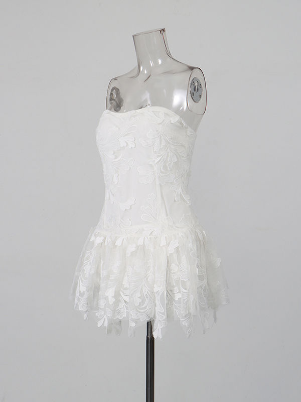 TWOTWINSTYLE Off Shoulder Patchwork Appliques Elegant Mini Dress