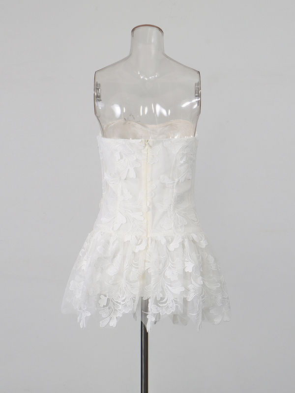 TWOTWINSTYLE Off Shoulder Patchwork Appliques Elegant Mini Dress