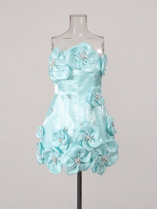 TWOTWINSTYLE Patchwork Pearl Tunic Elegant Strapless Dress