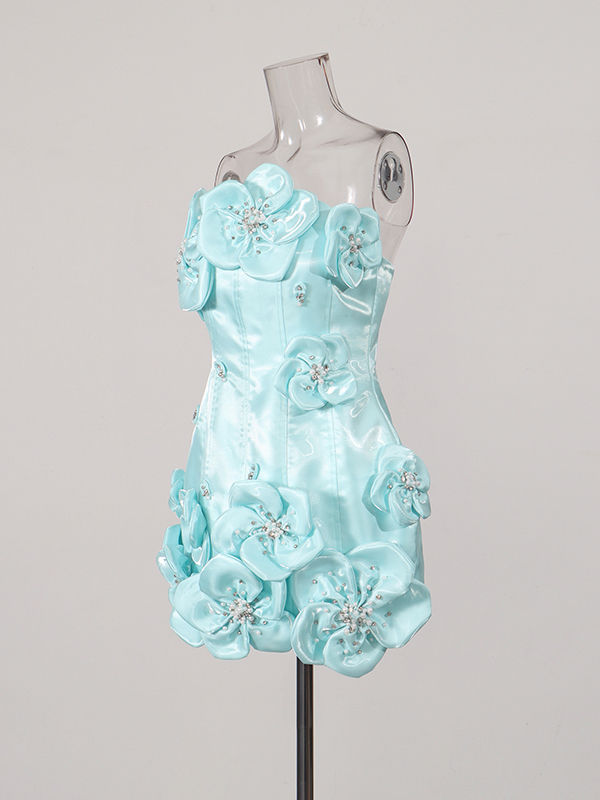 TWOTWINSTYLE Patchwork Pearl Tunic Elegant Strapless Dress