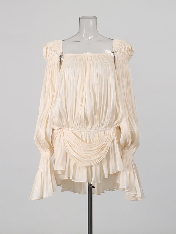 TWOTWINSTYLE Square Neckline Bell Sleeve Tunic Designer Dress