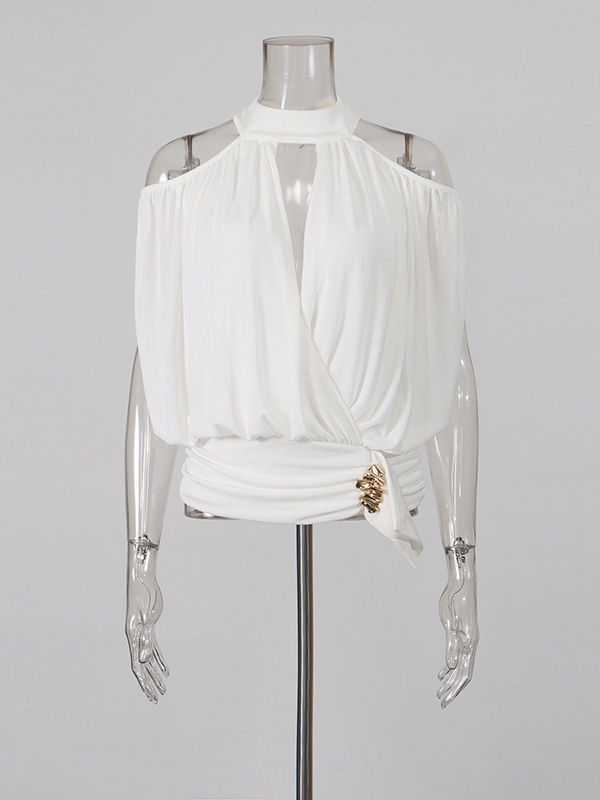 TWOTWINSTYLE Hollow Out Spliced Metal Decoration High Waist Designer T Shirt