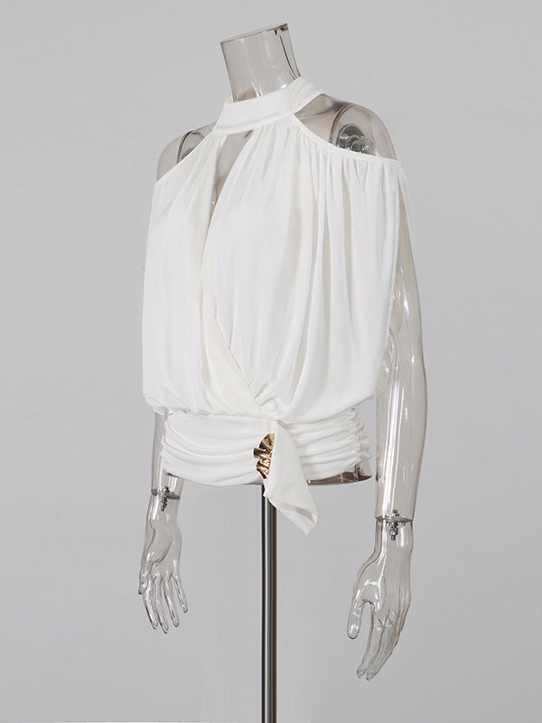 TWOTWINSTYLE Hollow Out Spliced Metal Decoration High Waist Designer T Shirt