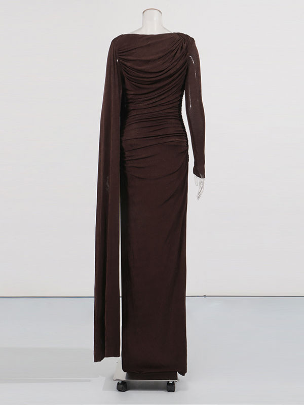 TWOTWINSTYLE Solid Round Neck Patchwork Lace Up Slimming Dress - BROWN