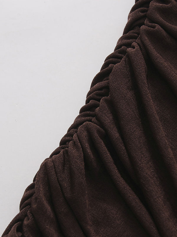 TWOTWINSTYLE Solid Round Neck Patchwork Lace Up Slimming Dress - BROWN