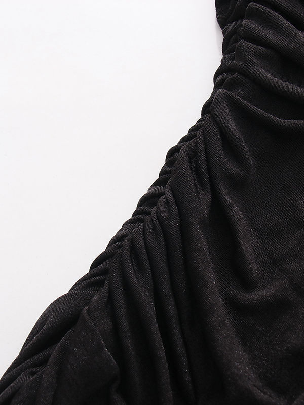 TWOTWINSTYLE Solid Round Neck Patchwork Lace Up Slimming Dress - BLACK