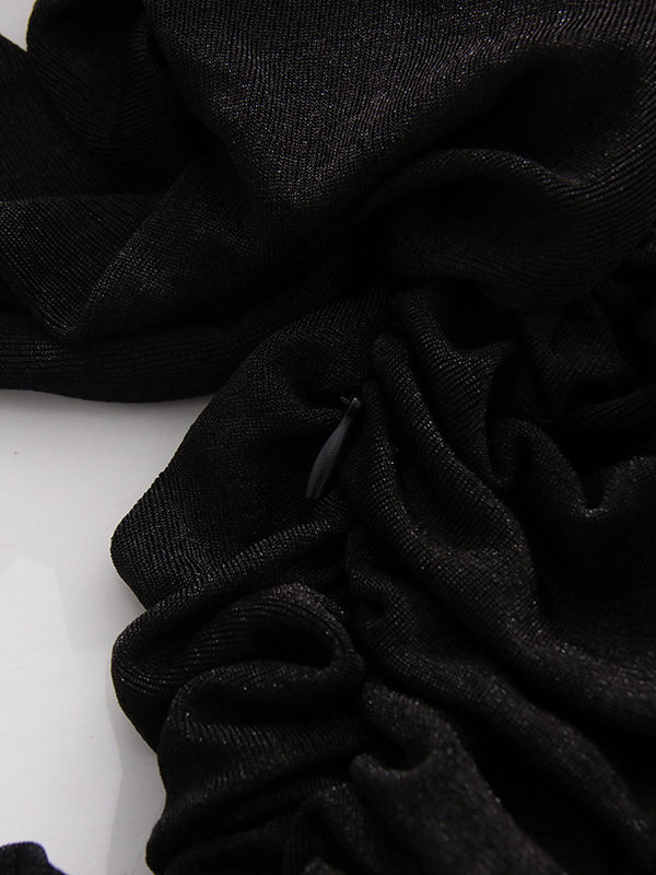 TWOTWINSTYLE Solid Round Neck Patchwork Lace Up Slimming Dress - BLACK