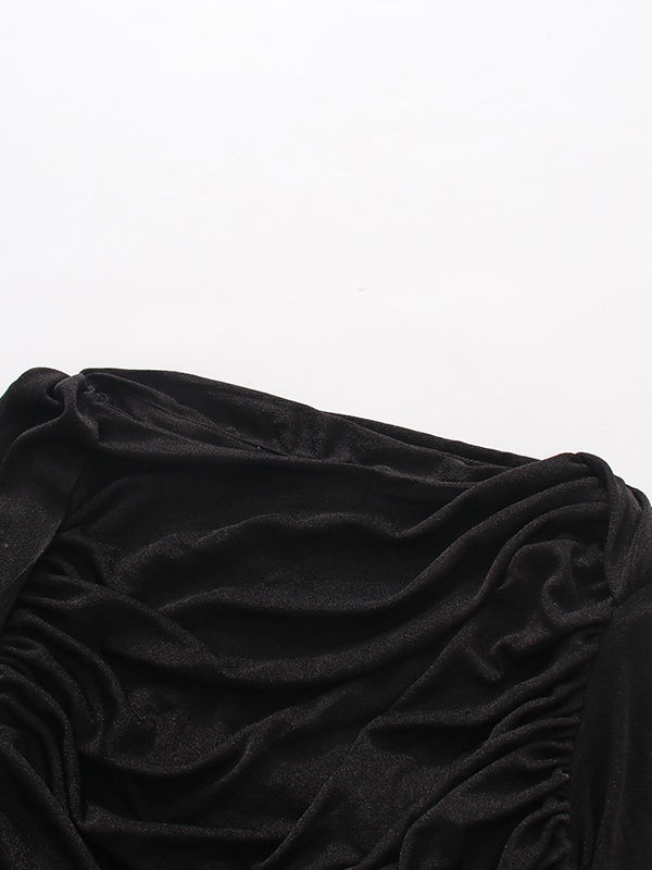 TWOTWINSTYLE Solid Round Neck Patchwork Lace Up Slimming Dress - BLACK
