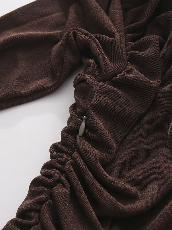 TWOTWINSTYLE Solid Round Neck Patchwork Lace Up Slimming Dress - BROWN