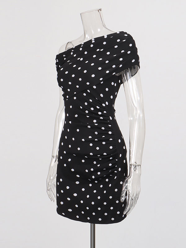 TWOTWINSTYLE Off One Shoulder Wave Point Designer Dress