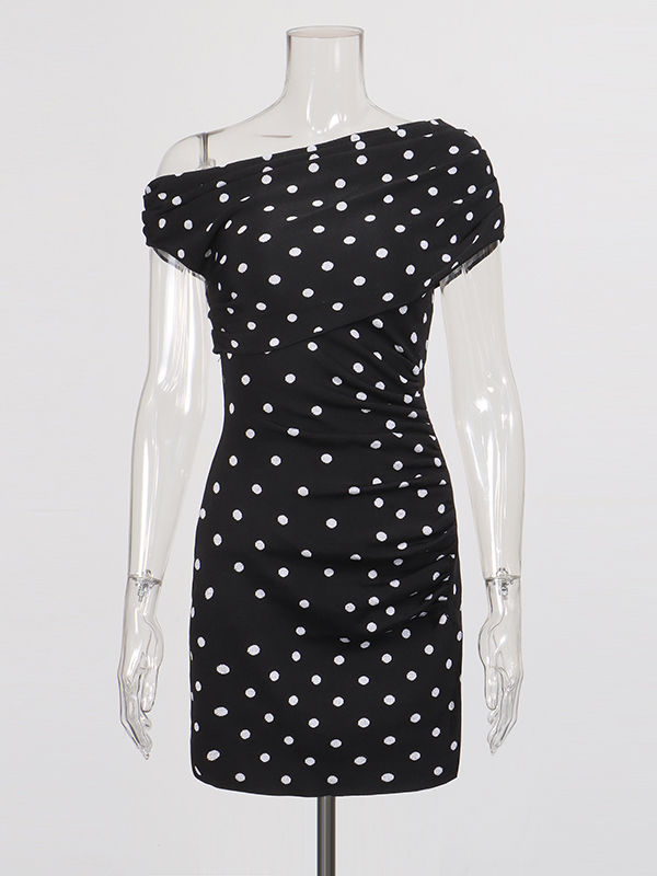 TWOTWINSTYLE Off One Shoulder Wave Point Designer Dress