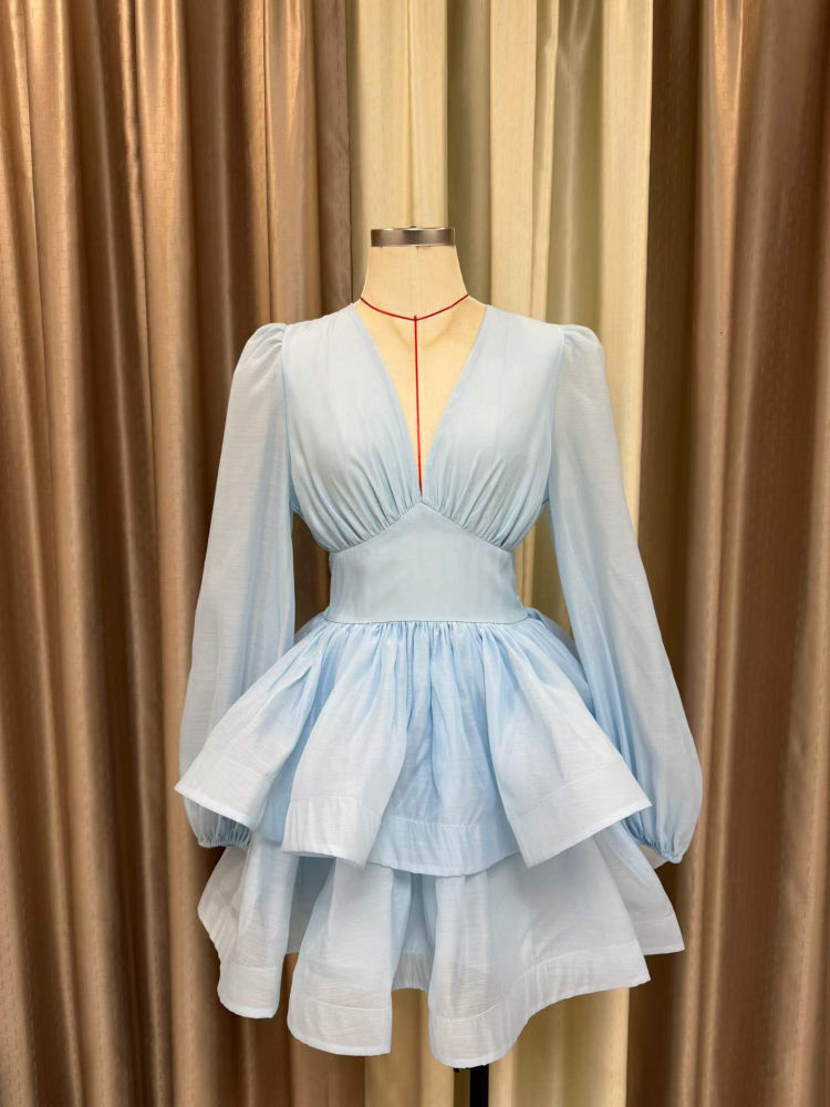 TWOTWINSTYLE Deep V Neck Long Sleeve Tunic Vintage Dress